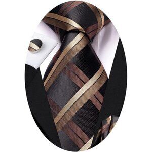 Men Ties Sets Silk Stripe Paisley Necktie Pocket Square Cufflinks for Business